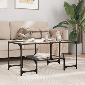 Tavolini Con Piano Vetro Trasparente 2 Pz 98,5x50x45 Cm Acciaio /