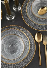 Set da tavola 12 pezzi in vetro trasparente con finitura dorata