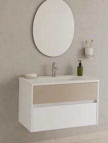 Mobile da bagno sospeso sotto lavabo Niwa 2 cassetti L 89.5 x H 50 x P 45.5 cm bianco e sabbia cannettato