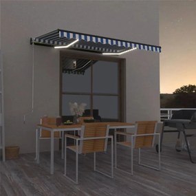 Tenda Da Sole Retrattile Manuale Con Led 400x300cm Blu E Bianco /