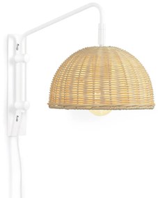 Kave Home - Applique Damila in metallo con finitura bianca e rattan con finitura naturale