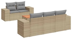 Set divano da giardino 6 pz con cuscini beige in polyrattan