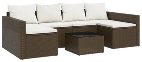 Set divani da giardino 2 pz con cuscini in polyrattan marrone