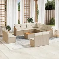 Set Divani da Giardino 12 pz con Cuscini Beige in Polyrattan 3258495