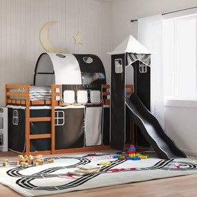 Letto A Castello Con Scivolo E Tende Bianco E Nero 90x200 Cm /