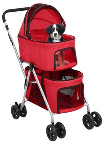 Passeggino cani pieghevole 2 livelli rosso 83x48x97cm tessuto