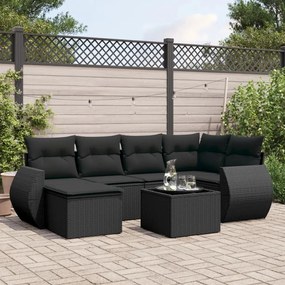 Set divani da giardino con cuscini 7pz nero polyrattan