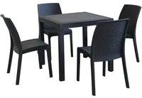 WADE - set tavolo da giardino con sedie fisso in wicker cm 80x80x74 h