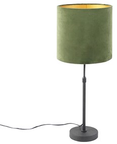 Lampada da tavolo nera con paralume in velluto verde con oro 25 cm - Parte