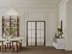 Blocco porta a due battenti 2 x H204 x L73 cm in Alluminio e Vetro smerigliato Nero - SEROTO