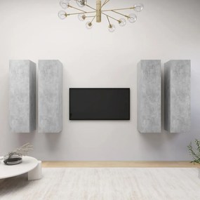 Mobili tv 4 pz grigio cemento 30,5x30x110 cm in truciolato