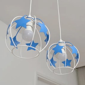 Lampadario a sospensione per bambini STARS 2xE27/15W/230V blu/bianco
