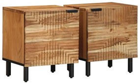 Comodini 2pz 40x33x46 Cm İn Legno Massello Di Acacia /