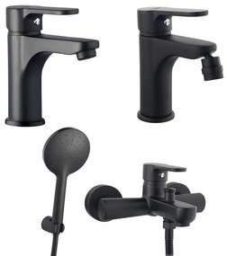 Set rubinetteria nero opaco completa per lavabo bidet e vasca serie Paco