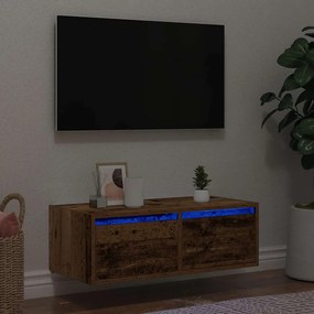 Mobile Porta Tv Con Luci Led Legno Antico 75x35,5x25 Cm /