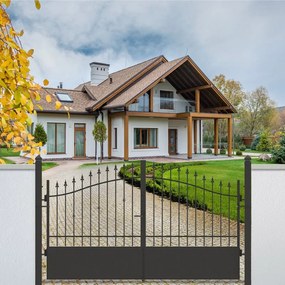 Cancello manuale battente Civetta in ferro, apertura centrale, L 308.5, H 150-180 cm, di colore nero