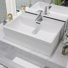 Lavandino Con Foro Rubinetto İn Ceramica Bianca 51,5x38,5x15 Cm /