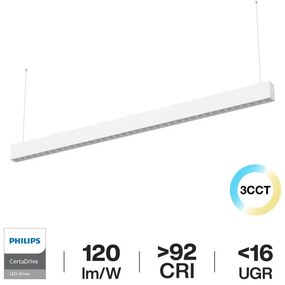 Lampada Lineare LED Sospesa 40W 120cm, UGR16, PHILIPS Certadrive - Bianca o nera Colore Bianco Variabile CCT, Colore del corpo Bianco