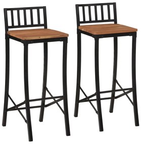Sedie Da Bar 2 Pz İn Legno Massello Di Acacia /