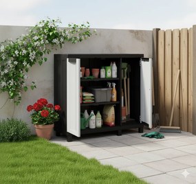 Armadio Modulare da Esterno 102x39x91,5 cm 3 Ante 1 Ripiano in Polipropilene Twist Grigio e Nero...