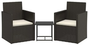 Set divani da esterno 3 pz con cuscini nero in polyrattan