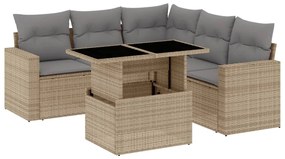 Set divano da giardino 6 pz con cuscini beige in polyrattan