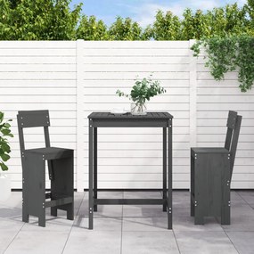 Set Bar Da Giardino 3 Pz Grigio İn Legno Massello Di Pino /