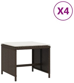 Sgabelli giardino con cuscini 4pz marroni 40x40x35cm polyrattan