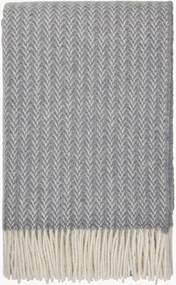 Coperta in lana di pecora con motivo a spina di pesce e frange Hope