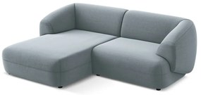 Divano angolare azzurro (con penisola a sinistra) con rivestimento in velluto Moana – Makamii