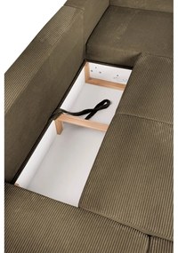 Divano angolare verde allungabile (con penisola a sinistra/a forma di "U") con rivestimento in velluto a coste Tori – Bonami Selection