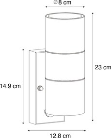 Lampada da parete per esterno nera a 2 luci AR70 con sensore di movimento - Duo