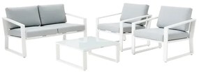 Salotto da giardino Lyra NATERIAL in alluminio bianco con cuscini in poliestere beige per 4 persone