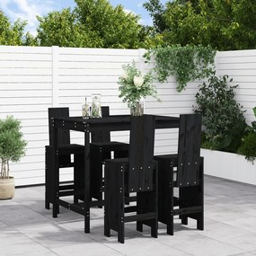 Set Bar da Giardino 5 pz Nero in Legno Massello di Pino