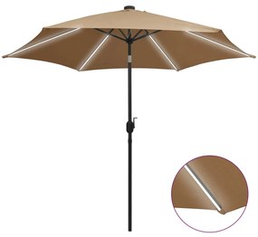 Ombrellone Con Luci A Led E Palo Alluminio 300 Cm Grigio Talpa /