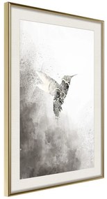 Poster  Hummingbird in Shades of Grey  Cornice Quadri Cornice d'oro con passe-partout, Larghezza x Altezza Home decor 30x45