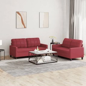 Set Di Divani 2 Pz Con Cuscini Rosso Vino İn Similpelle /