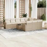 Set Divani da Giardino 11 pz con Cuscini Beige in Polyrattan 3219488