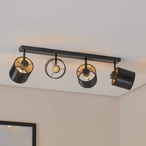 Argon Plafoniera Suerte, nero / oro, a 4 luci, tessuto, acciaio
