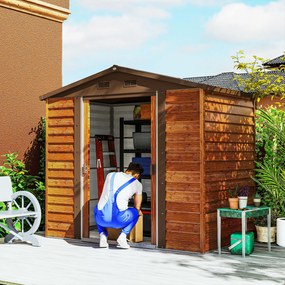 Casetta da Giardino Porta Attrezzi 235,7x152x208,7 cm con Pannelli in Acciaio Galvanizzato Effetto Legno Marrone...