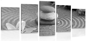 Quadri 5 pezzi – Giardino Zen e pietre nella sabbia in bianco e nero