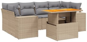 Set divani da giardino 7 pz con cuscini beige in polyrattan