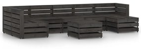 Set Salotto da Giardino 8 pz in Legno di Pino Impregnato Grigio