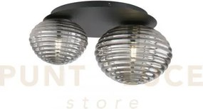 Plafoniera ripple nera 2 luci attacco e27 45x21,5x35cm in vetro so...