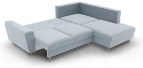 Divano angolare azzurro allungabile e con contenitore (con penisola a destra/a L) con rivestimento in velluto Kyoto – Cosmopolitan Design