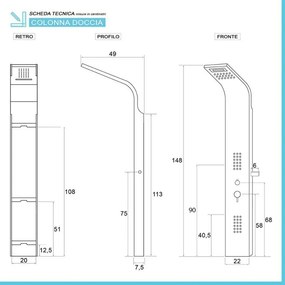 Pannello doccia idromassaggio in acciaio inox cromato con doccetta