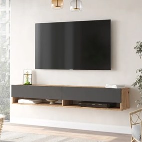 Mobile Tv Sospeso 180x32x30 Effetto Legno Rovere E Antracite Evolution