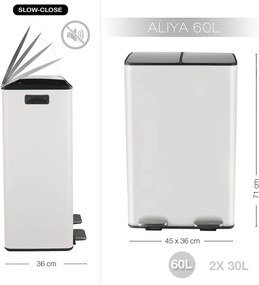 Cestino per la spazzatura bianco opaco in acciaio per raccolta differenziata/con pedale 2x30 l Aliya – Spirella