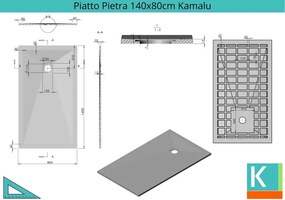 Piatto doccia 140x80 effetto pietra grigio cemento - KAMALU