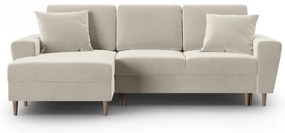 Divano angolare beige allungabile e con contenitore (con penisola a sinistra/con chaise lounge) con rivestimento in velluto Kyoto – Cosmopolitan Design